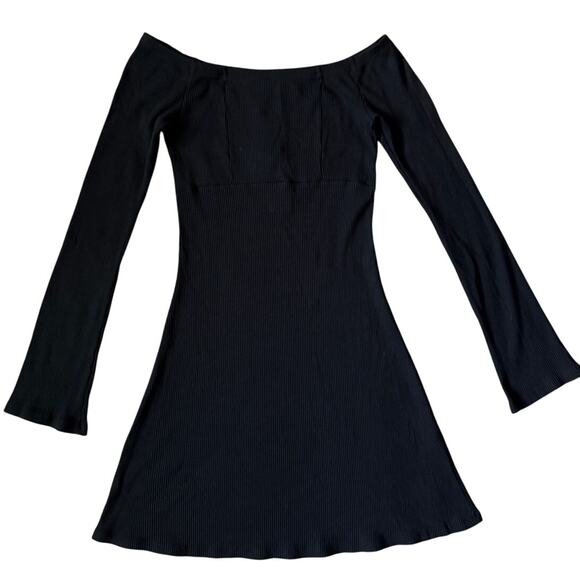 Daily Practice Stretch Ribbed Bell Sleeve Mini Dress Black Size XS - Picture 8 of 13